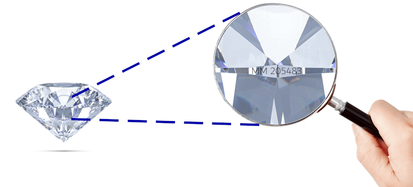 Moissanite stone with code and magnifying glass
