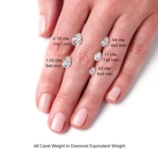 pear cut moissanite sizes on hand