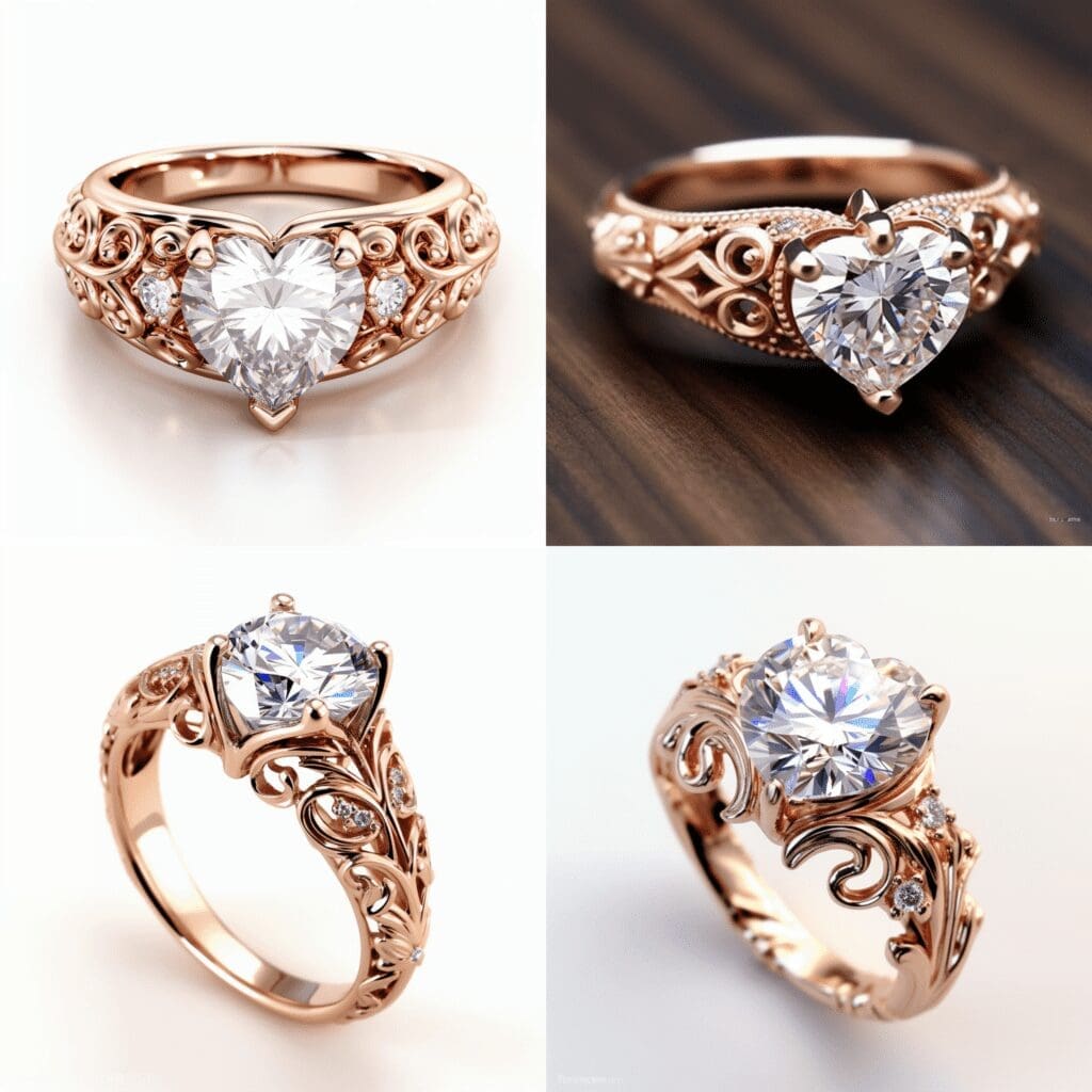 Engagement Ring designed with AI featuring 4 options produced by midjourney